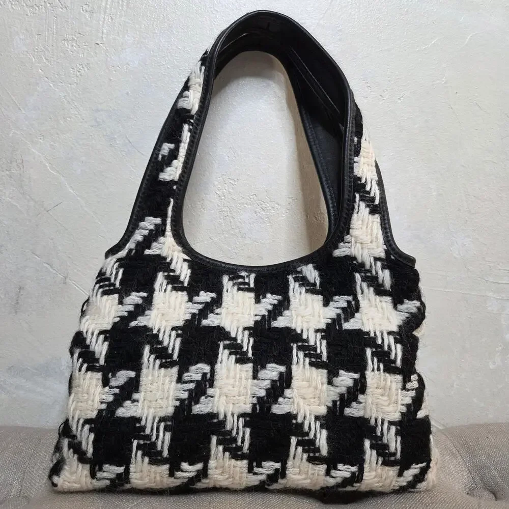 Miu Miu Houndstooth Wool Leather Black White Shoulder Bag Purse Turn Lock✨️Y2K - Picture 2 of 15